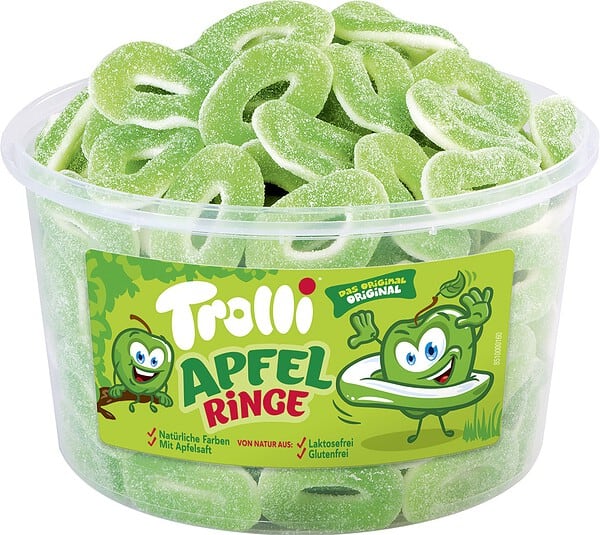 Trolli Fruchtgummis Apfelringe 150 Stück 1,2KG Dose